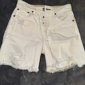 White Distressed Denim Shorts
